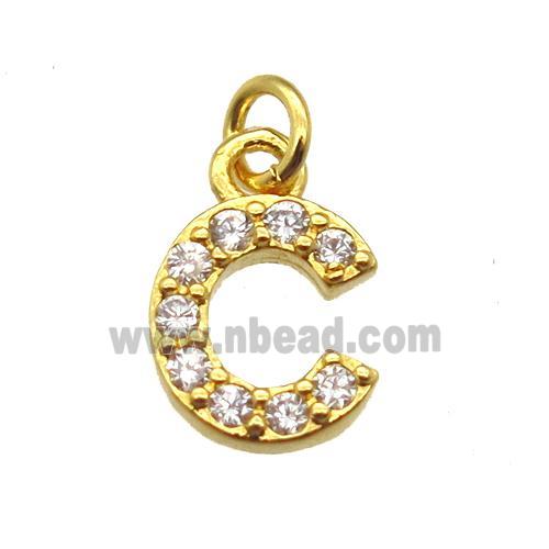 copper letter-C pendant paved zircon, gold plated