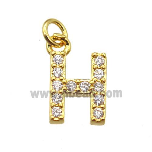 copper letter-H pendant paved zircon, gold plated
