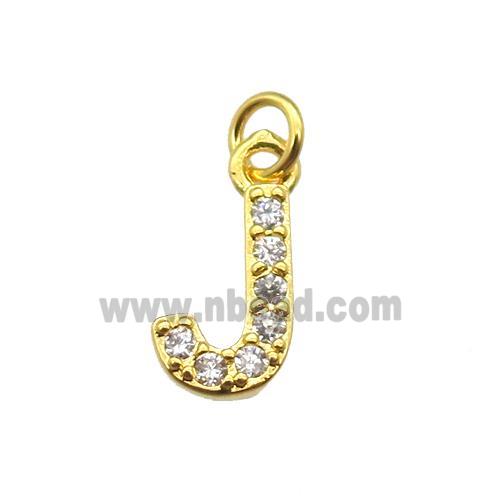 copper letter-J pendant paved zircon, gold plated