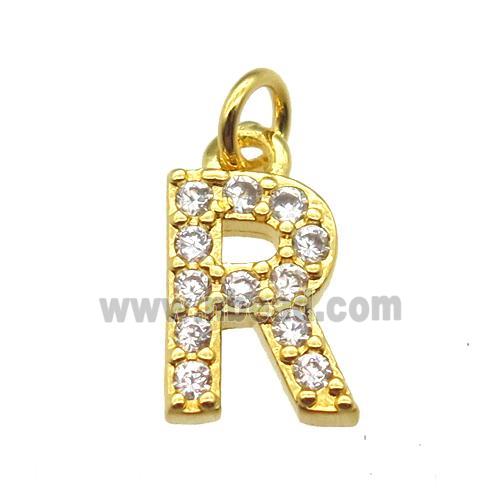 copper letter-R pendant paved zircon, gold plated