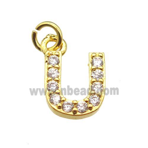 copper letter-U pendant paved zircon, gold plated