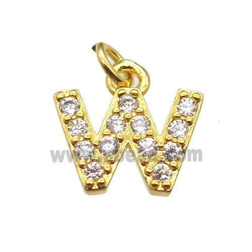 copper letter-W pendant paved zircon, gold plated