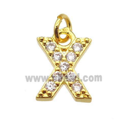 copper letter-X pendant paved zircon, gold plated