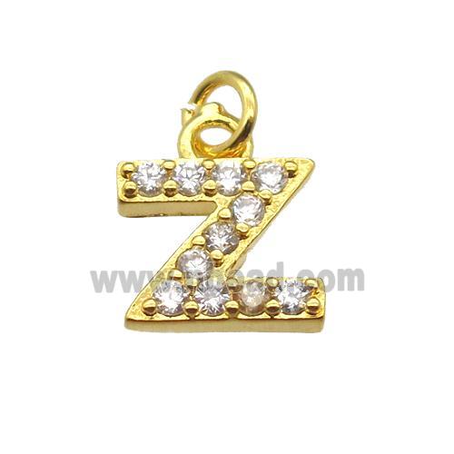copper letter-Z pendant paved zircon, gold plated