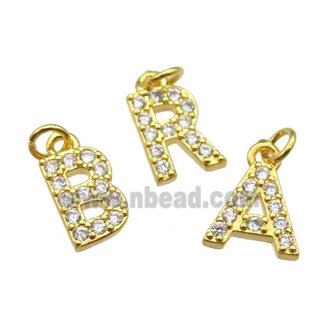 mixed copper Alphabet letter pendant paved zircon, gold plated