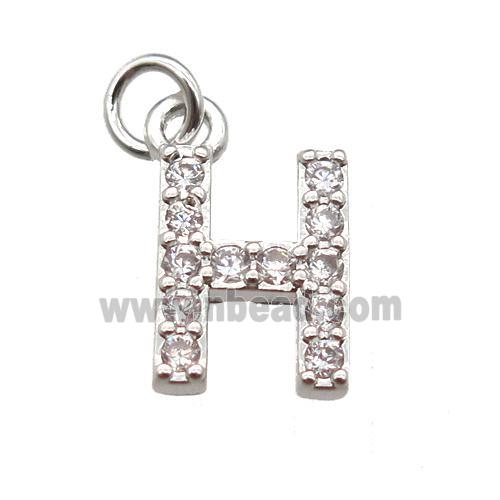 copper letter-H pendant paved zircon, platinum plated