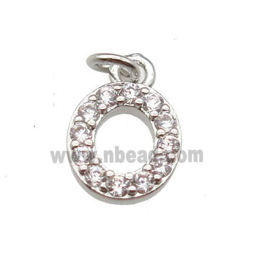 copper letter-O pendant paved zircon, platinum plated