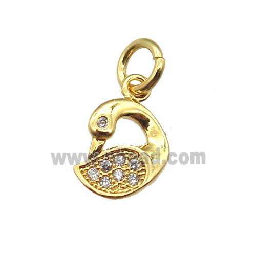 copper swan pendant paved zircon, gold plated