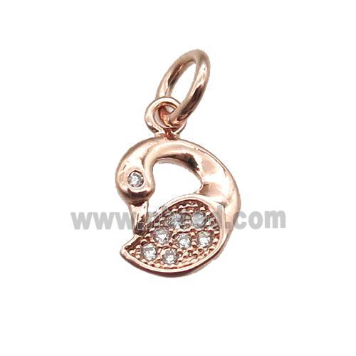 copper swan pendant paved zircon, rose gold