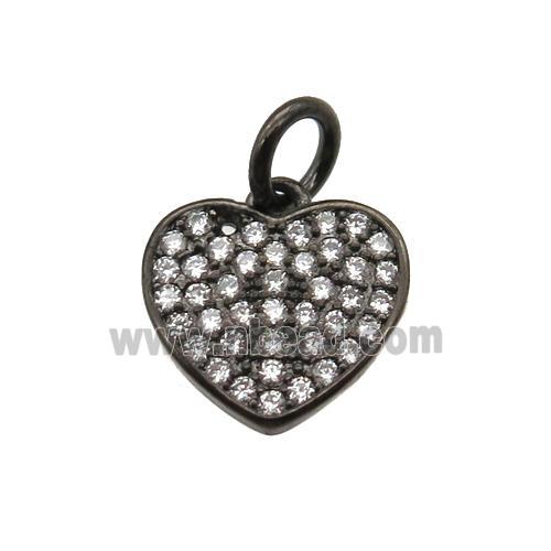 copper heart pendant paved zircon, black plated
