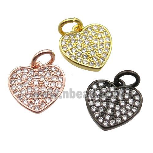 copper heart pendant paved zircon, mixed color