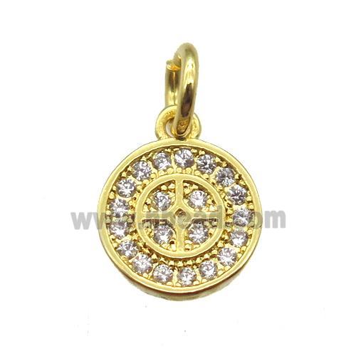 copper circle pendant paved zircon, gold plated