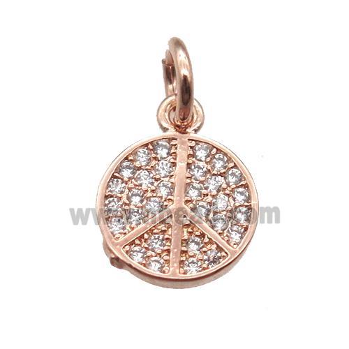 copper pendant paved zircon, peace sign, rose gold