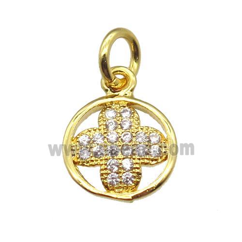 copper clover pendant paved zircon, gold plated