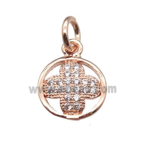 copper clover pendant paved zircon, rose gold