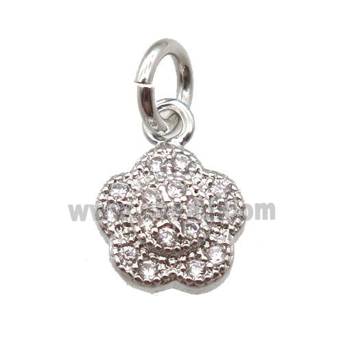 copper flower pendant paved zircon, platinum plated
