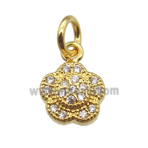 copper flower pendant paved zircon, gold plated