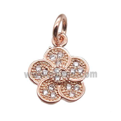 copper flower pendant paved zircon, rose gold