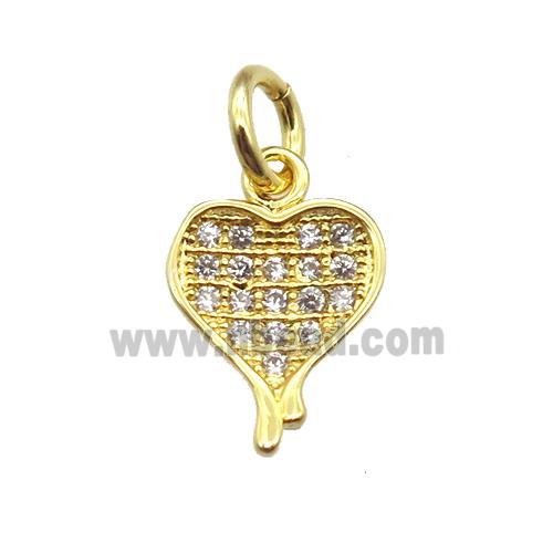 copper heart pendant paved zircon, gold plated