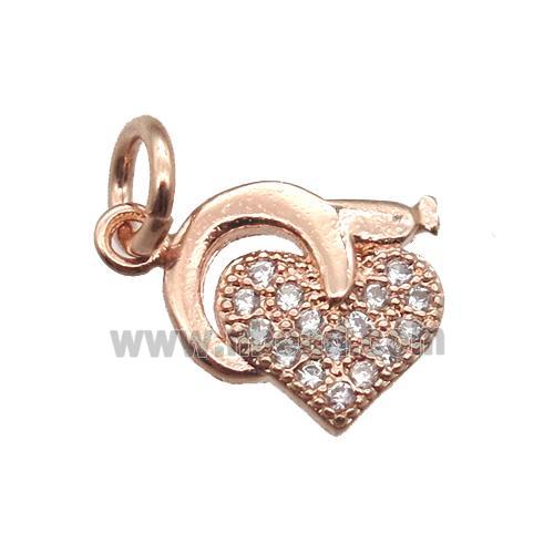 copper heart pendant paved zircon, rose gold