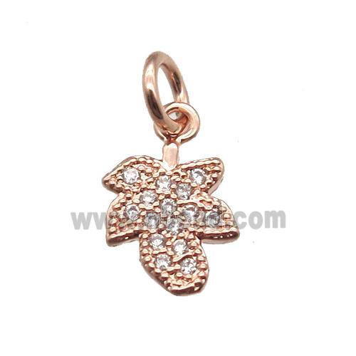copper leaf pendant paved zircon, rose gold