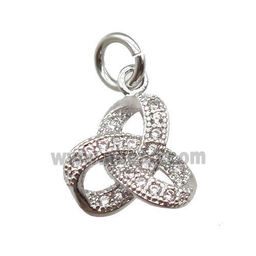 copper knot pendant paved zircon, platinum plated