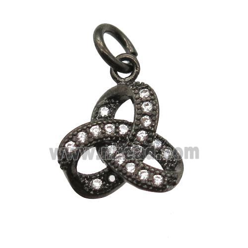 copper knot pendant paved zircon, black plated