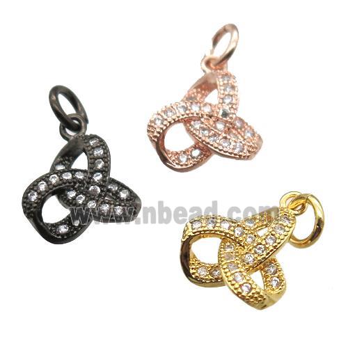copper knot pendant paved zircon, mixed color