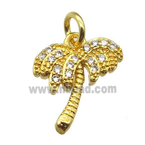 copper coconut-tree pendant paved zircon, gold plated