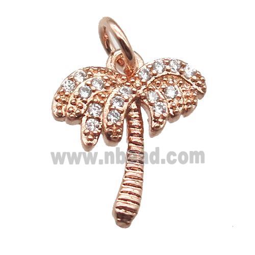 copper coconut-tree pendant paved zircon, rose gold