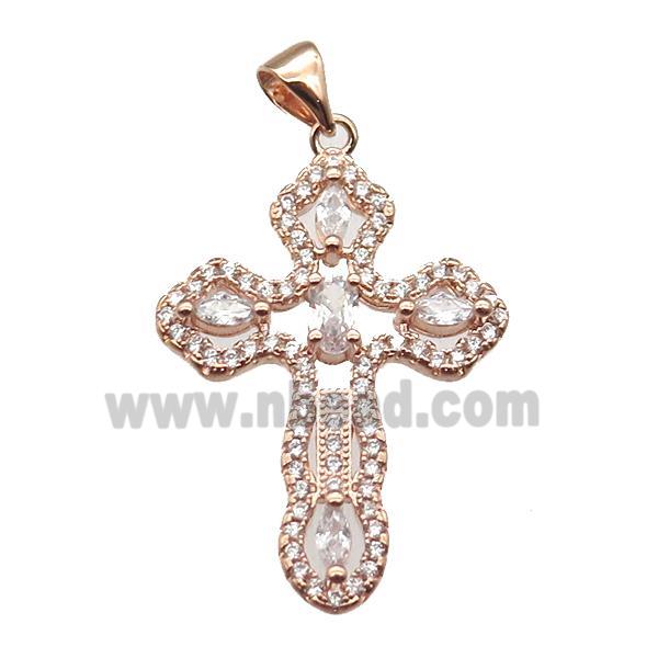 copper cross pendant paved zircon, rose gold