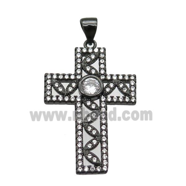 copper cross pendant paved zircon, black plated