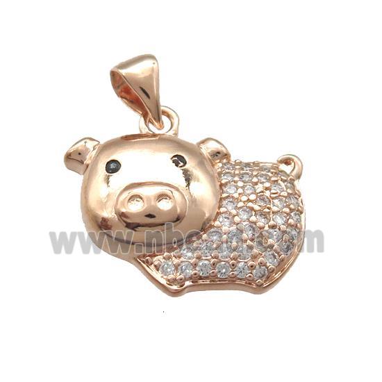copper pig pendant paved zircon, rose gold