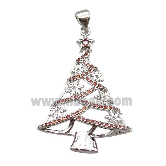 copper pendant paved zircon, Christmas Tree, platinum plated