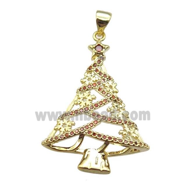 copper pendant paved zircon, Christmas Tree, gold plated