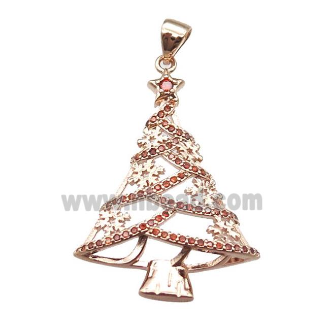 copper pendant paved zircon, Christmas Tree, rose gold