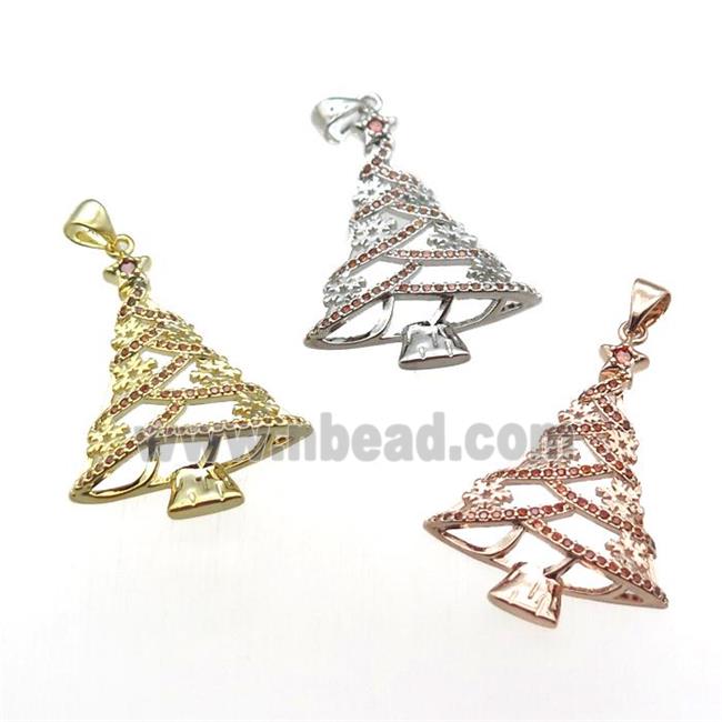 copper pendant paved zircon, Christmas Tree, mixed color