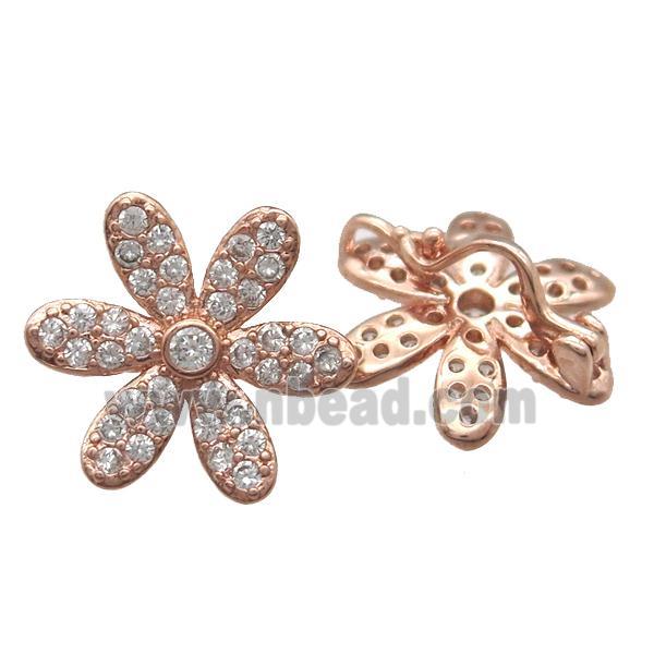 copper flower beads paved zircon, rose gold