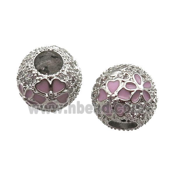 European Style copper round beads, Enameling, platinum plated