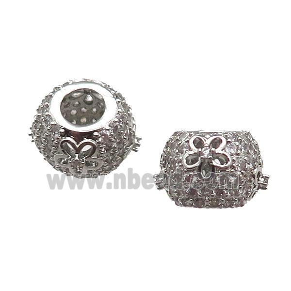 European Style copper rondelle beads paved zircon, platinum plated