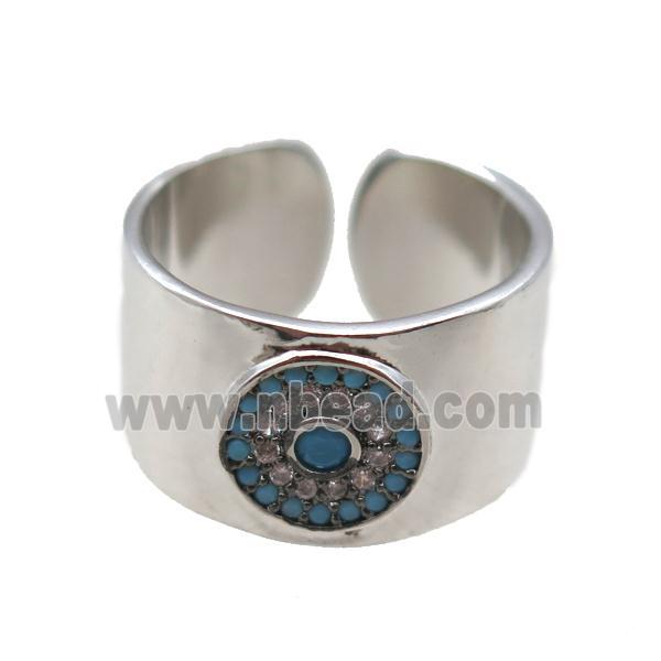 copper ring paved zircon, platinum plated