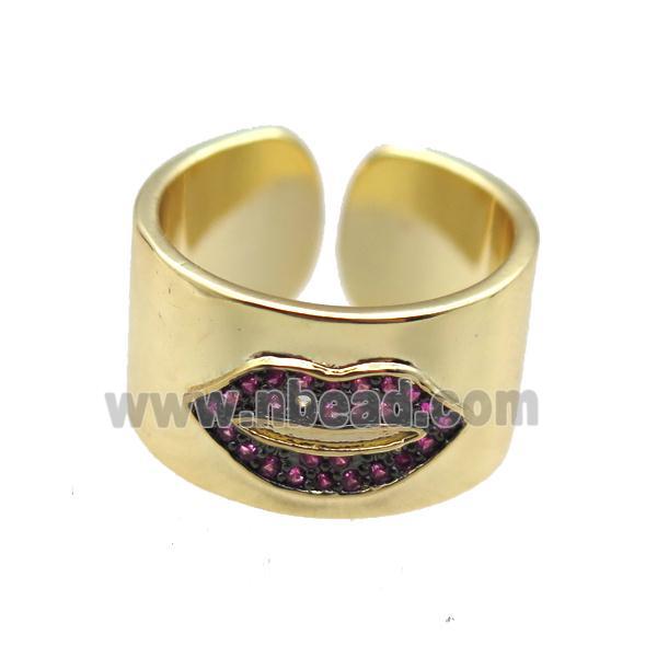 copper ring paved zircon, lip, gold plated