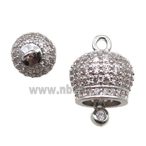 copper bellcaps pendant paved zircon, platinum plated
