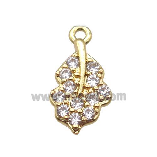 copper leaf pendant paved zircon, gold plated