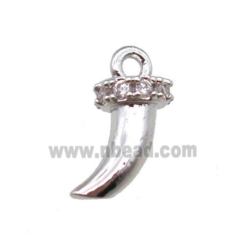 copper horn pendant paved zircon, platinum plated