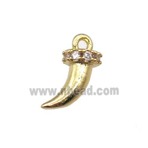 copper horn pendant paved zircon, gold plated