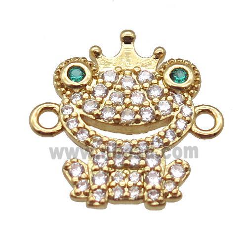 copper connector paved zircon, frog prince, gold plated