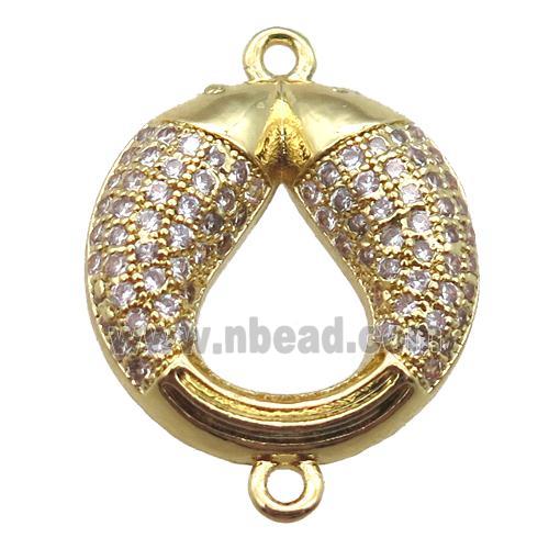 copper Pisces connector paved zircon, gold plated