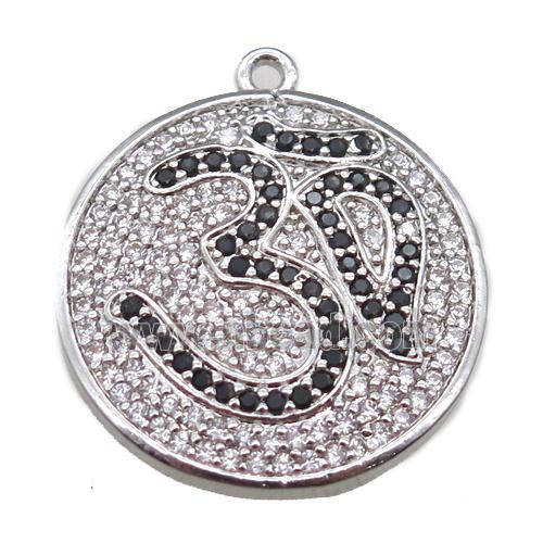 copper circle pendant paved zircon, platinum plated