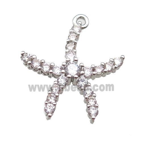 copper starfish pendant paved zircon, platinum plated